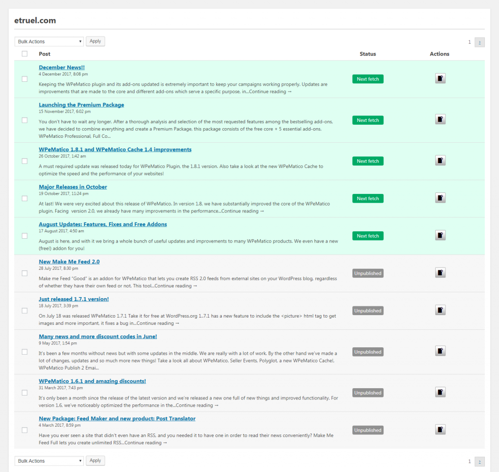 Wpematico premium - feed list