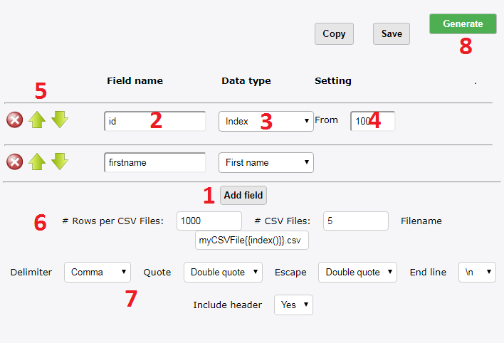 CSV generation setting