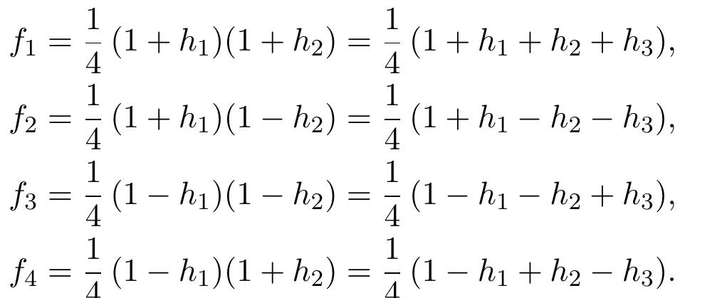 These idempotents are mutually orthogonal because the product of any two of them returns zero. The four idempotents can be added among themselves, resulting in new idempotents, so that we have, with zero, a total of 16 idempotents, arranged in five  categories: 