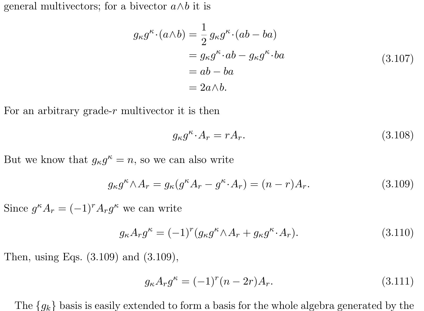 These formulae explain the rationale of the indexing scheme: for basis vectors we use lower indices for the main frame and upper indices for the reciprocal frame; conversely vectors’ components get upper indices when referred to the main frame and lower indices when referred to the reciprocal frame.  TN — i. TH ae: ogg ol 1/nHnHaAt1ner?d>0} my 