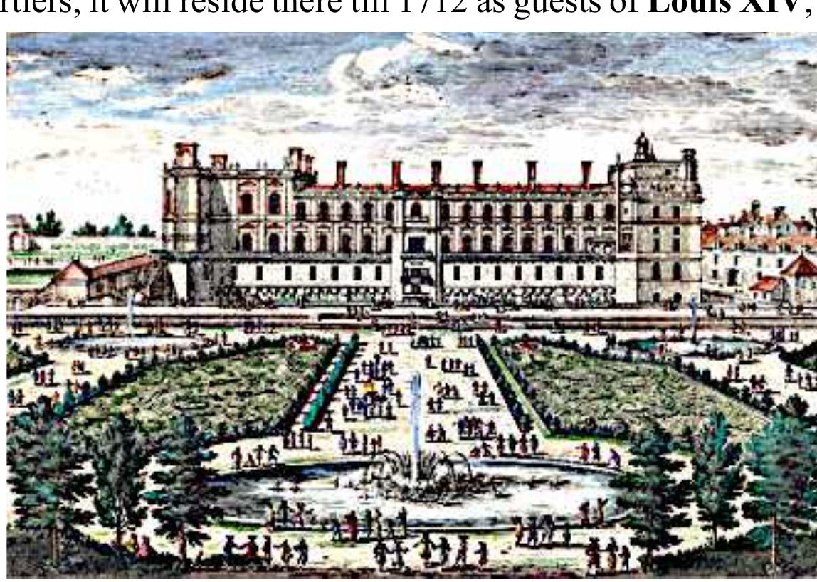 St-Germain-en-Laye: Following England’s Glorious Revolution of November 1688, the Stuart court in exile of Roman-Catholic James* IT (1633 London - 1701 St-Germain- en-Laye) and Maria d’Este-Modena* (1658 Modena - 1718 St-Germain-en-Laye) arrives at the Chateau of St-Germain-en-Laye, western suburb of Paris (Fig.).  Wu7T°st. °2. 1. es ee: ny 9 ee er. © oe ee) ee oe. i a oe = we a 