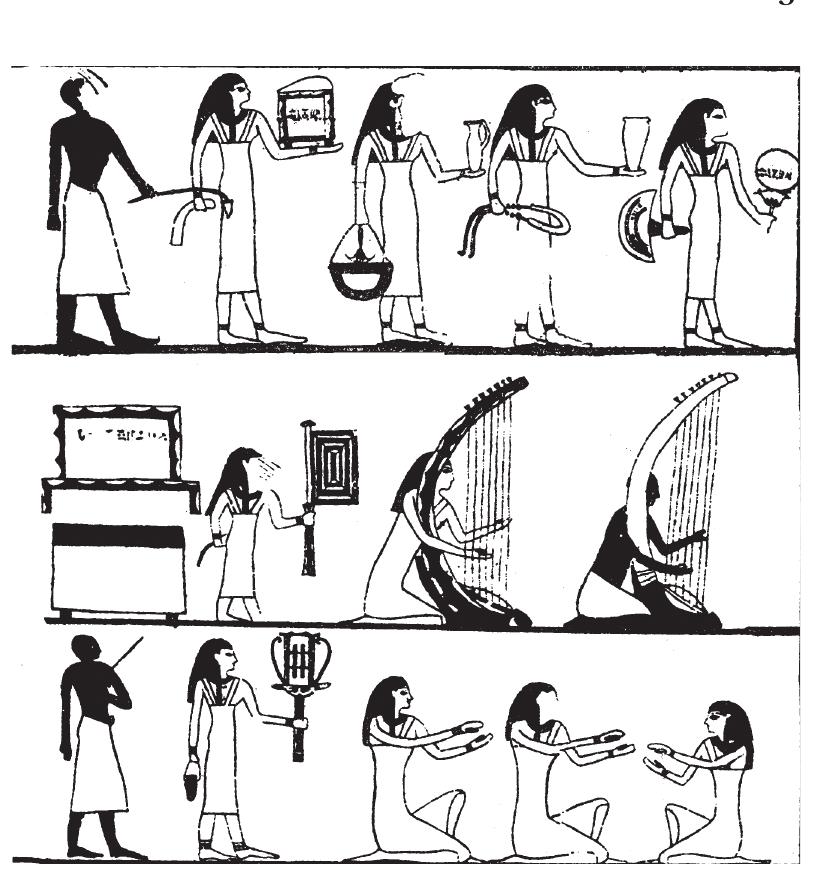 Fig. 11. Harpists perform as khener-musicians in the tomb of Amenemhat (tomb 2) at Beni Hasan (after Newberry, Beni Hasan I, pl. 7). 