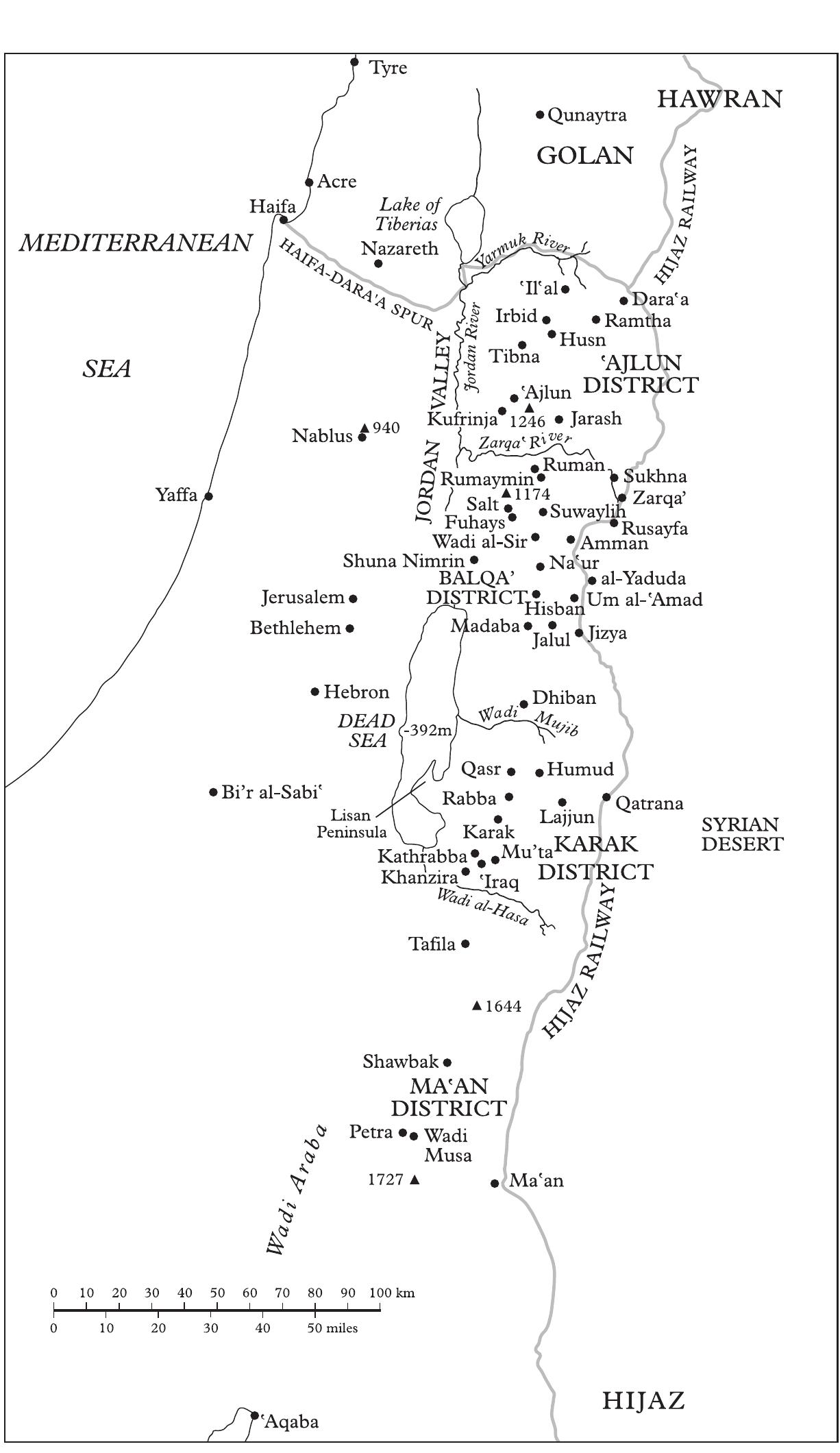 Map 1 Administrative divisions of Ottoman Transjordan. 