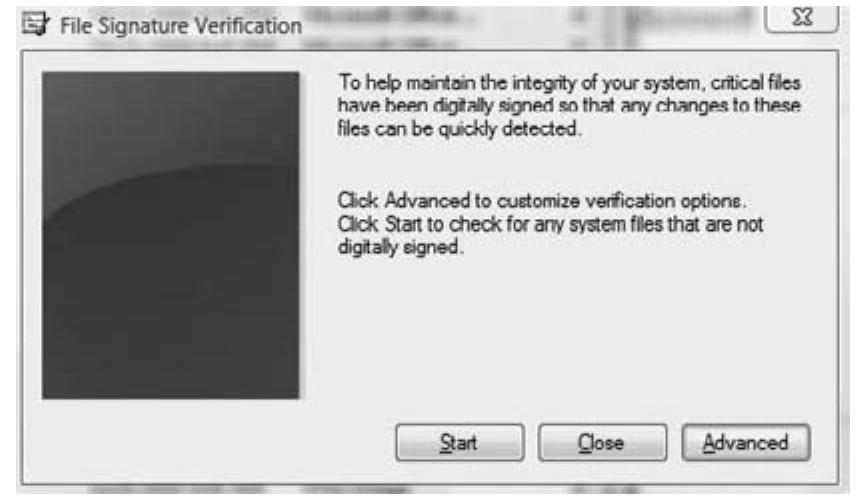 6. Inthe sigverif program, choose Advanced to see the signature verification report. 