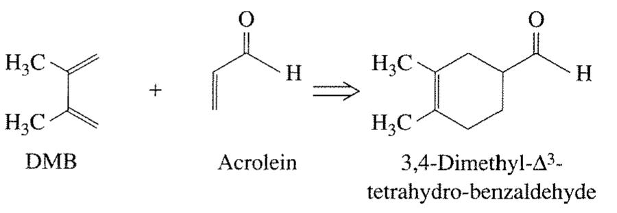 This overall second-order reaction was performed in methanol solvent with equimolar amounts of DMB and acrolein (C. R. Clontz, Jr., M.S. Thesis, Univ. of Virginia, 1997.) Use the data shown below to evaluate the rate constant at each temperature.  equimolar amounts of DMB and acrolein (C. R. Clontz, Jr., M.S. Thesis, Univ. 