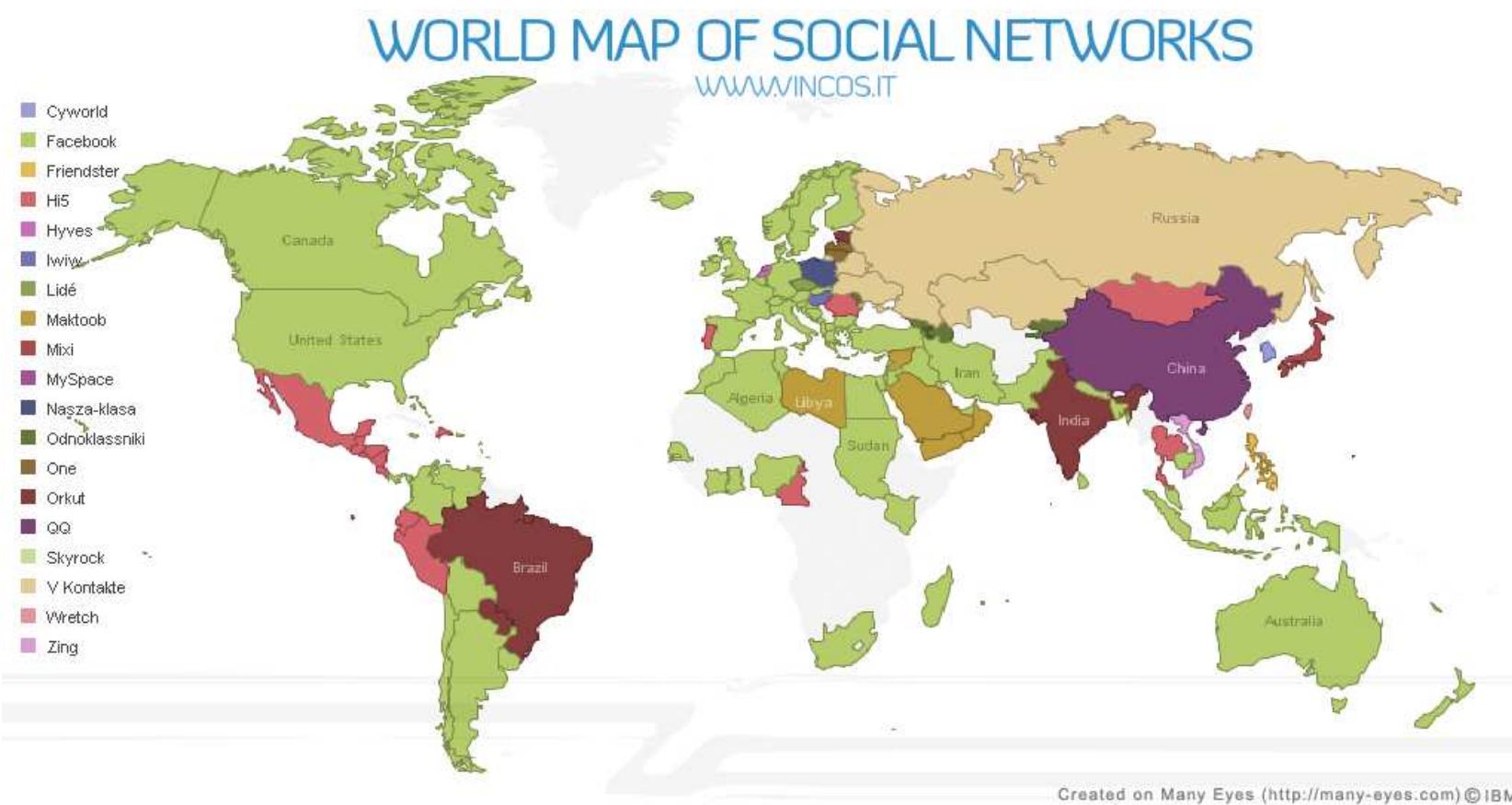 Figure A.7.: Social network sites world map, June 2009 