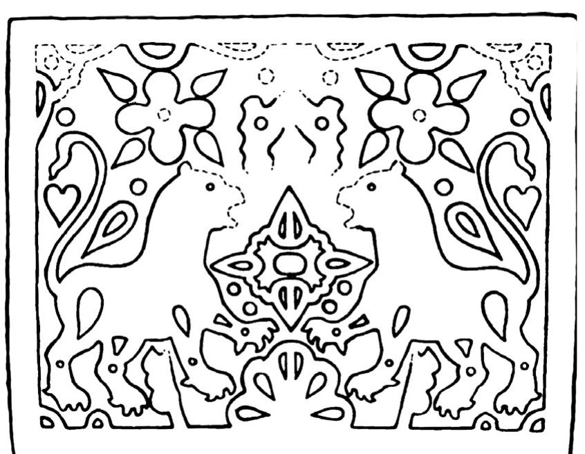 Abb 3. Kalksteinplatte mit Lowendarstellungen aus dem 9./10 Jh. aus Cherson, grafische Rekonstruk- tion der Fragmente (nach Kolesnikova, ‘Chram v portovom rajone’) 