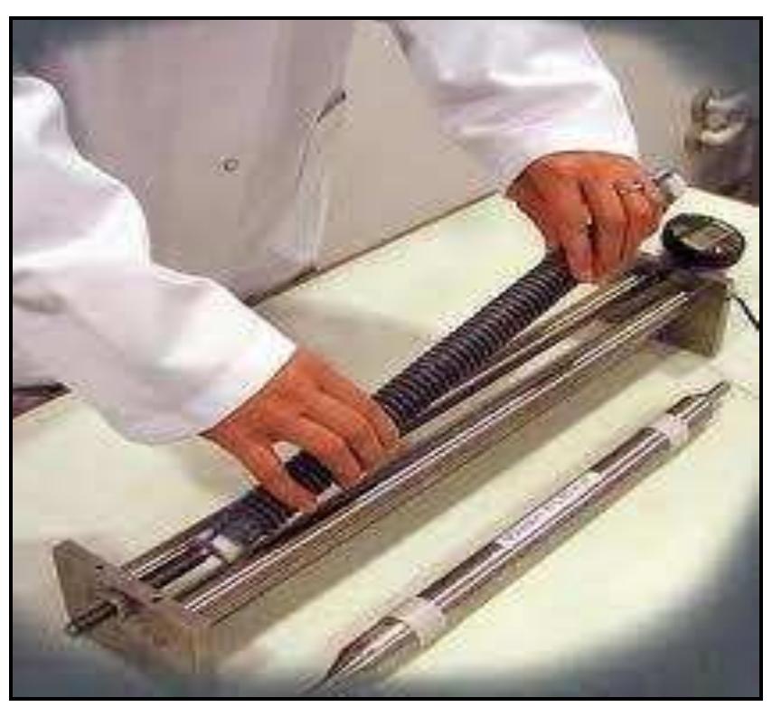 Corrugated Mould System: A_ specially designed corrugated mould system mingles the advantages of both, Autogenous Linear Deformation and Autogenous Volumetric Deformation techniques, as stated by [13] as shown in Fig. 5  Figure 5: Corrugated Tube in a Dilatometer 