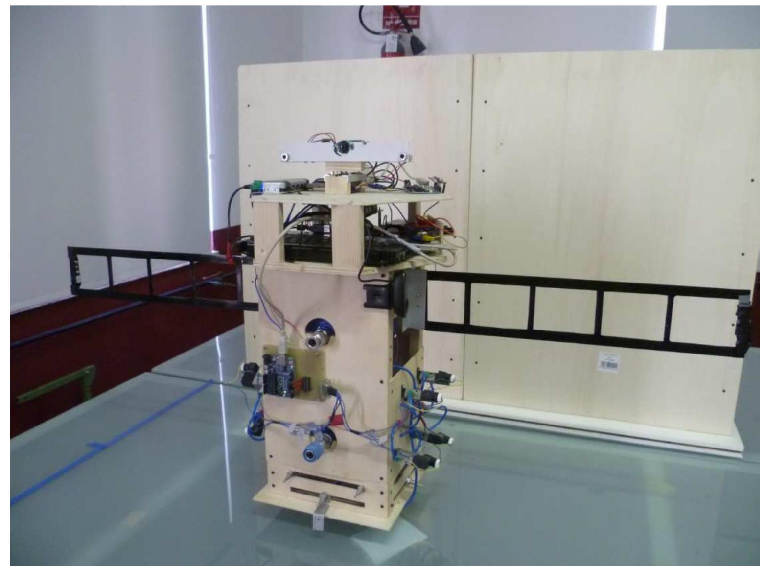 Figure 10: The platform equipped with appendages representing the solar panels to investigate the attitude-flexibility coupling in spacecraft dynamics 