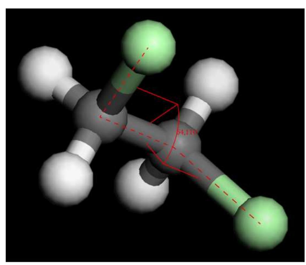 Figure 1. Definition of the dihedral angle in 1,2-dichloroethane. The figure shows the gauche isomer. 