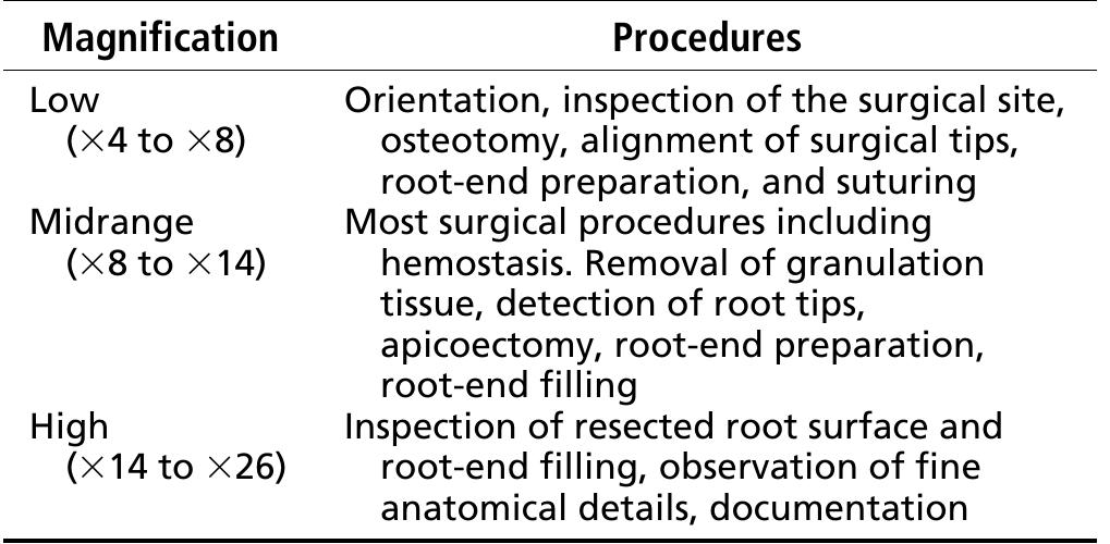 TABLE 2. Magnifications for different surgery stages  