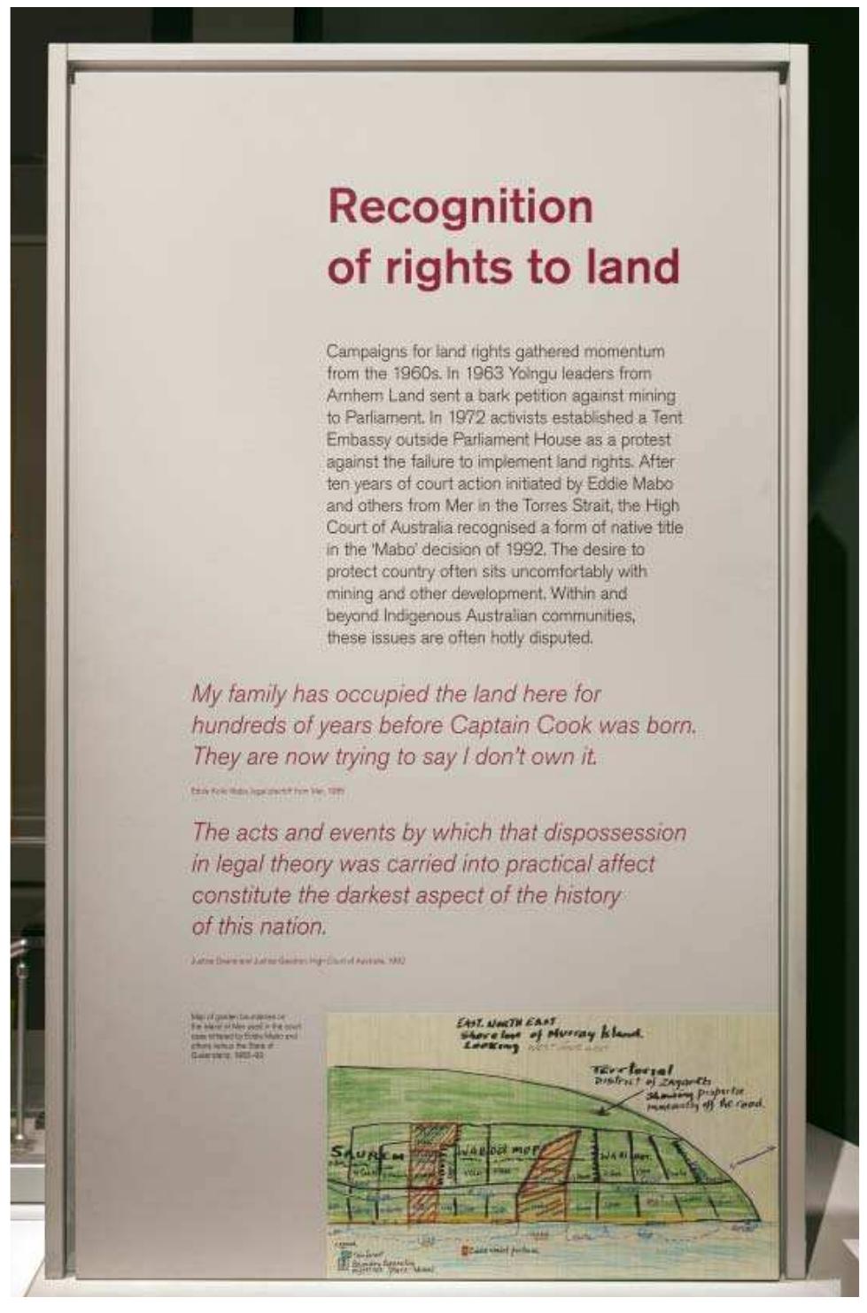 fig. 6. An example of a subject panel text from the Indigenous Australia: Enduring Civilisation exhibition. Quotes from Indigenous Australians were an integral part of each text panel. 