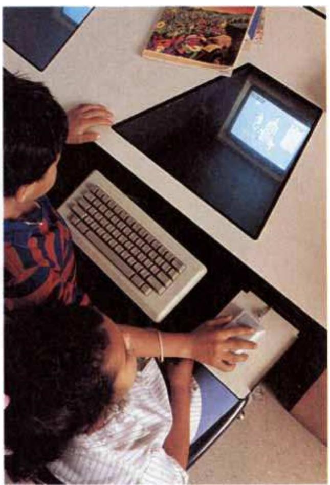 STUDENTS at the Open School: Center for Individualization, in Los Angeles, are creating a dynamic simulation of ocean life (right) and doing math (above) with the help of Macintosh computers, which are set unobtrusively into the desks. In the Open School, which already had a strong curriculum before it obtained computers, the machines do not substi- tute for teachers. They are thought of as “just another material,” like books, paints and clay, that can support the children’s activities. In the next few years, notebook-size computers are ex- pected to become available; then chil- dren will be able to carry their comput- ers anywhere they go.  Quite the contrary. Minds are far from unitary: they consist of a patch- work of different mentalities. Jerome S.  velop; then they turn away from music for life. The piano at its best can only be an amplifier of existing feelings, bringing forth multiple notes in har- mony and polyphony that the unaided voice cannot produce. 