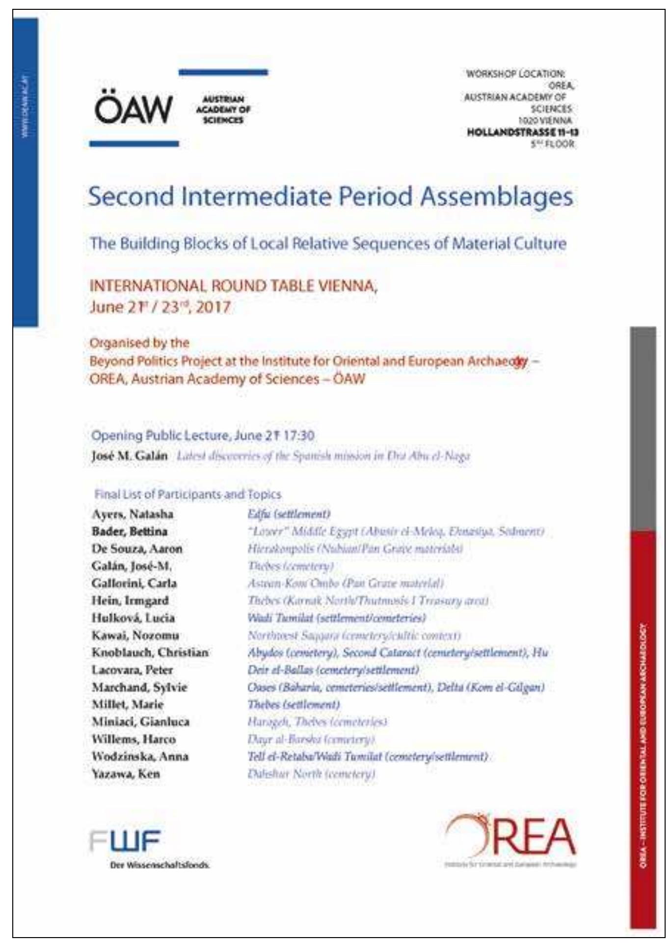 Fig. 17 Poster of the Round table meeting Second Intermediate Period Assemblages: Building Blocks of Local Relative Sequences of Material Culture, in June 2017 