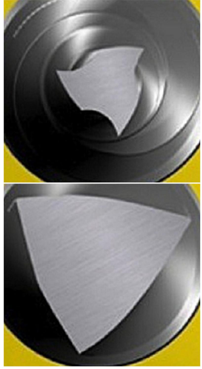 Fig. 3. Cross-section of WaveOne file 3 mm (top) and 9 mm (bottom) from the tip of the instrument. 