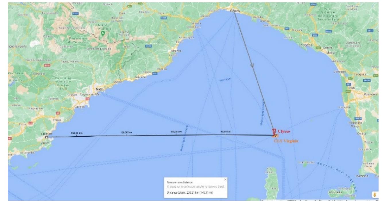 Figure 2: Location of collision accident in the Ligurian Sea. 