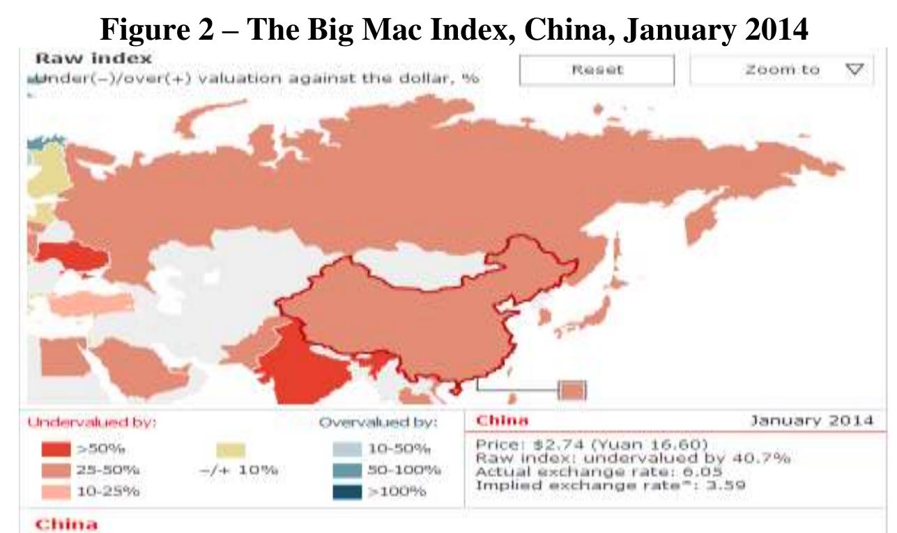 Source: The Economist, The Big Mac Index, Interactive currency-comparison tool 