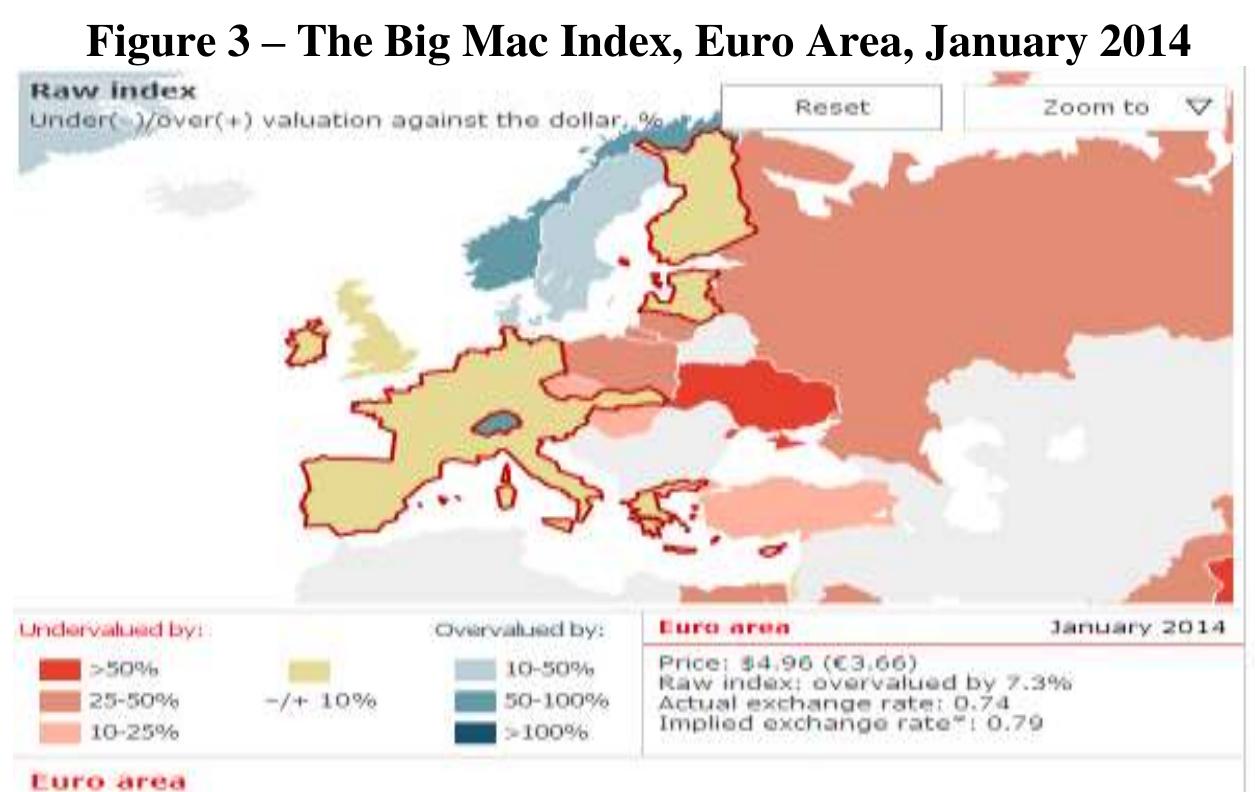 Source: The Economist, The Big Mac Index, Interactive currency-comparison tool 