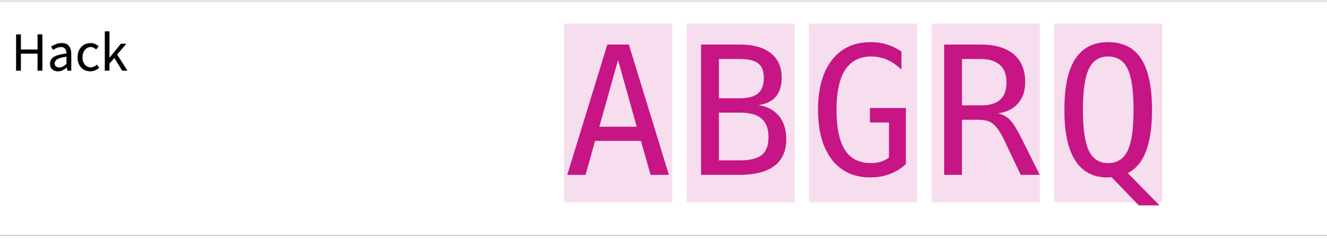 Screenshot of Hack showing characters: ABGRQ