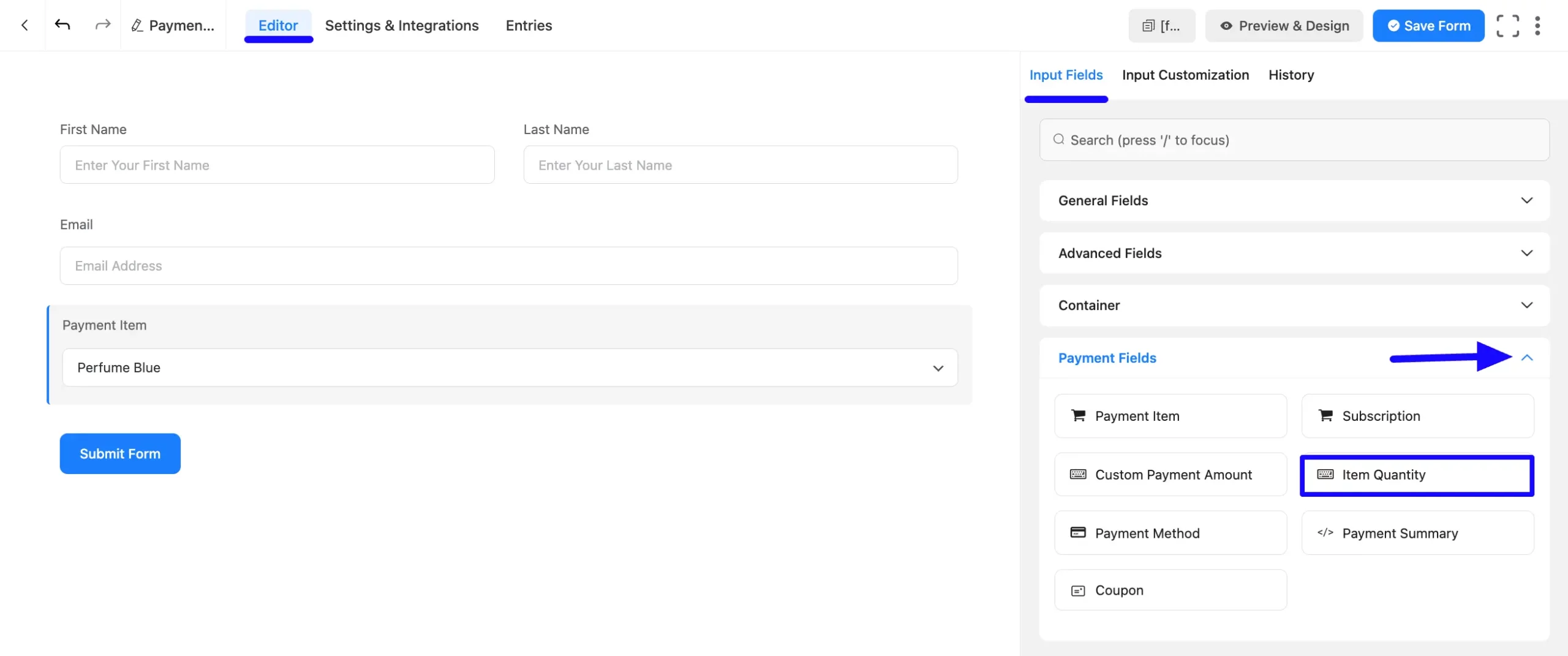 2. Add Item Quantity field scaled 48587