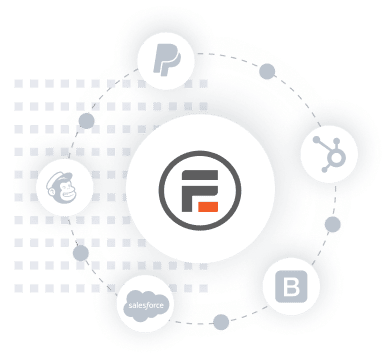 Graphic showing Formidable Forms logo in the center, connected to integration icons like PayPal, Mailchimp, HubSpot, Salesforce, and Bootstrap.