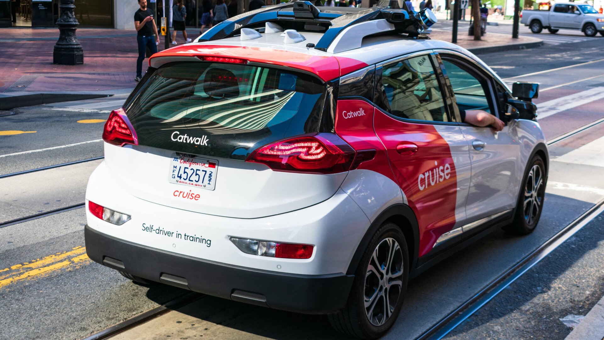 A Cruise self-driving car in action on the streets of San Francisco.