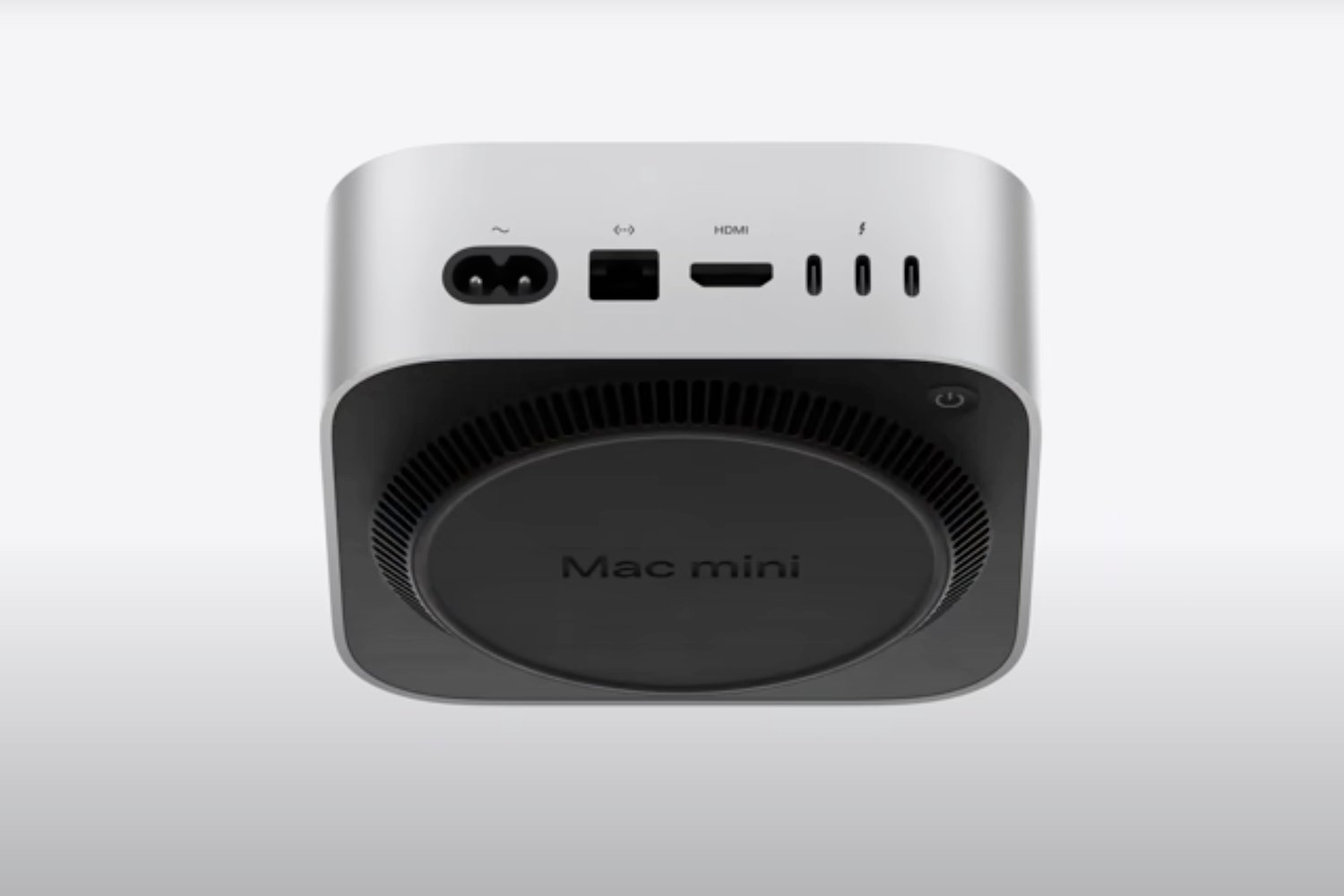 Mac mini rear showing the power button