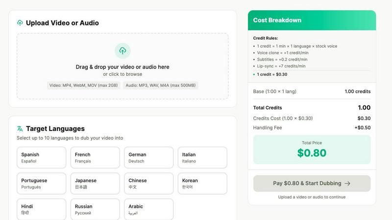 Dubvid application interface and features