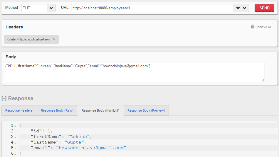 Dropwizard - PUT request Example