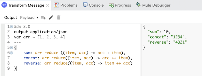 Using reduce() function in DataWeave