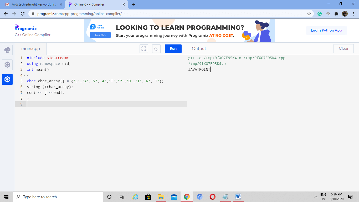 Char array to string in C++