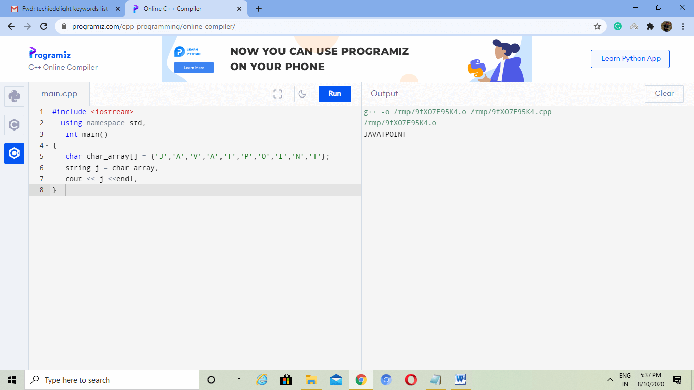 Char array to string in C++