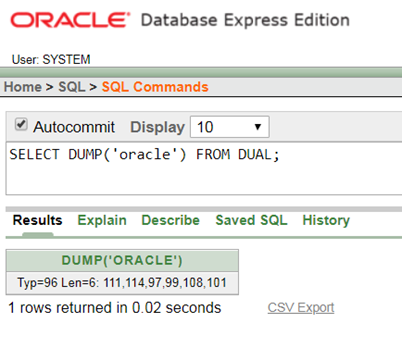 Oracle String DUMP Function