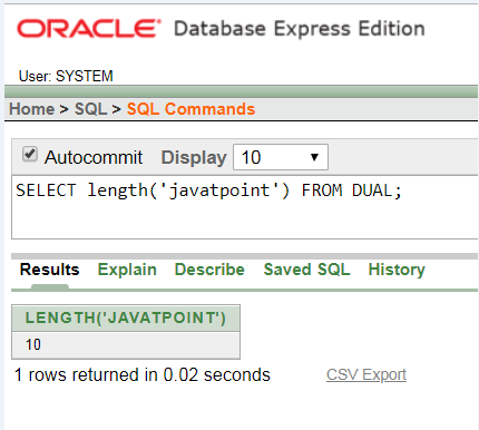 Oracle String LENGTH() Function