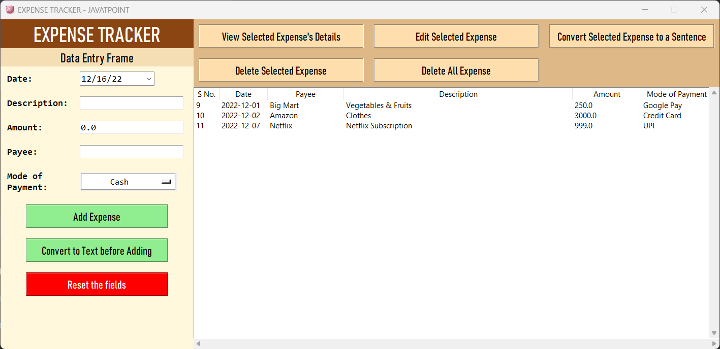 Expense Tracker Application using Tkinter in Python