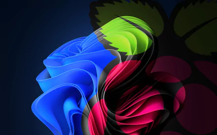 4K Ultra HD desktop wallpaper featuring a vibrant, abstract swirl design inspired by Windows 11, blending technology and modern aesthetics in bold blue, green, and red hues.