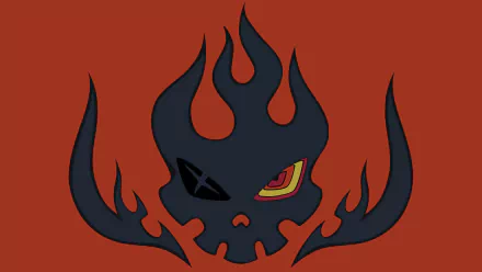 HD PC desktop wallpaper featuring a stylized black flame skull with an eye patch and glowing red eye, inspired by the anime Kill La Kill.