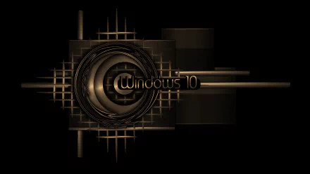 HD PC desktop wallpaper featuring a sleek, futuristic design with metallic and geometric elements, highlighting the Windows 10 logo in a technology-inspired style.