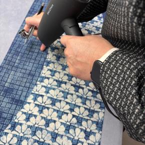 藍染め小千谷紬訪問着 ヤケ直し 作家もの 