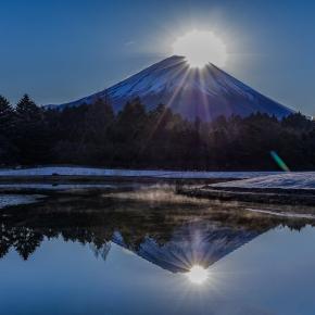 元旦の本栖湖からのダブルダイヤモンド富士撮影成功