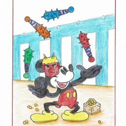 節分、こん棒でジャグリングするミッキーマウスの塗り絵