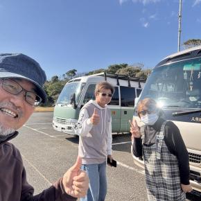 【2026年宮崎県初日の出旅】4日目 本日も快晴の「伊倉浜自然公園」宮崎の米田さんが寄ってくださりバージョンアップしたバスコンを拝見しました！我が家（キャンピングカー）よりも大容量に(^_^)/