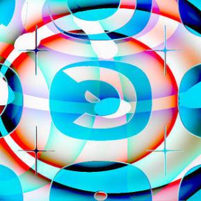 青シール貼赤紫模様硝子