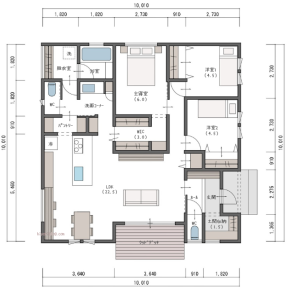 平屋×3LDK×28坪｜プライバシーを保ちつつリビングに集まりやすい間取り