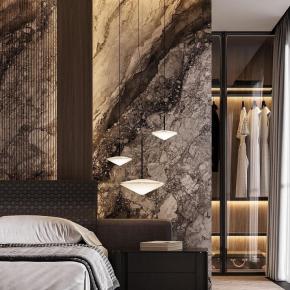 ベッドルームのアクセントとクローゼットの動線