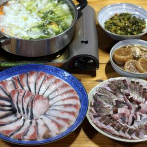 宇和海産天然イサキの刺し身、愛南町久良漁協の養殖ブリのブリしゃぶほか。