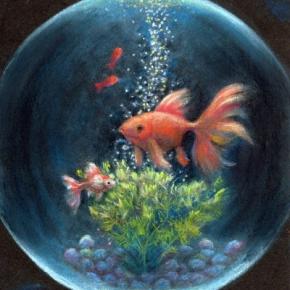 アートアクアリウム風にパステル画で描いてみました。