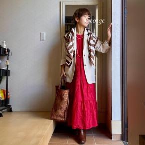 20250922 1年ぶりの赤ワンピース。秋仕様コーデ