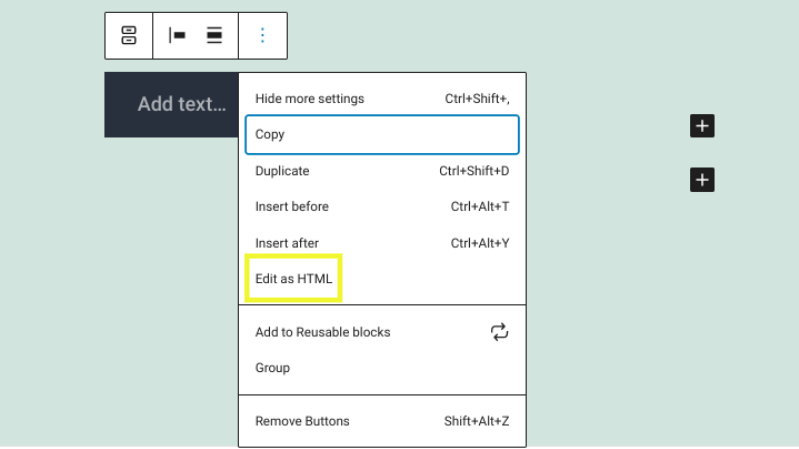 Edit as HTML option in the Editor