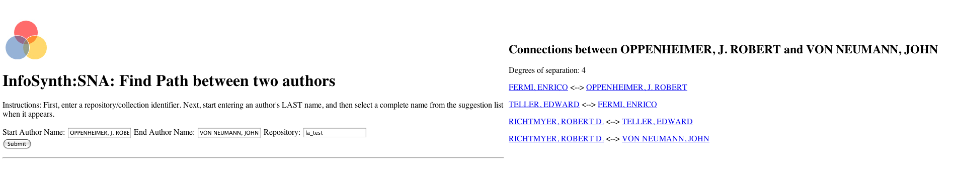 Figure 5. Degrees of separation between Robert Oppenheimer and another scientist.